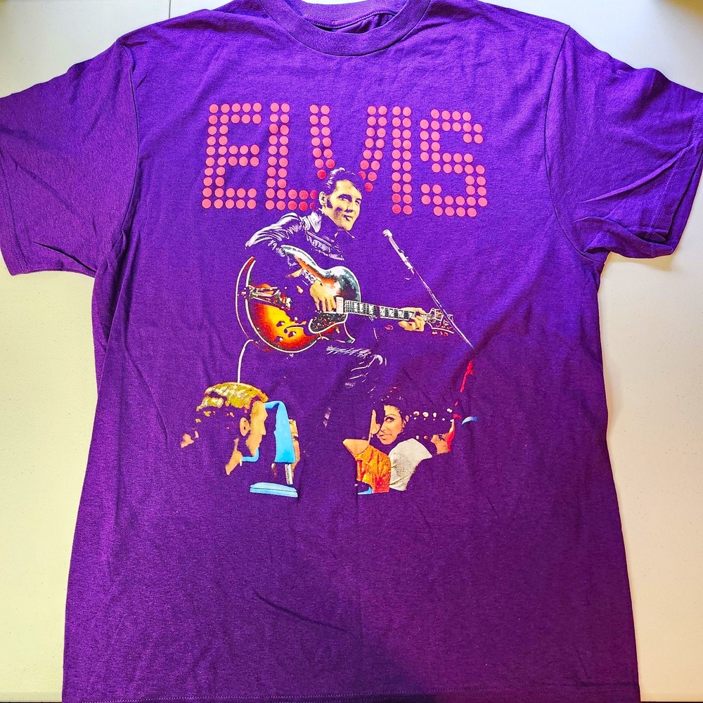 Elvis Presley Purple Graphic Short Sleeve T-Shirt, Size Large